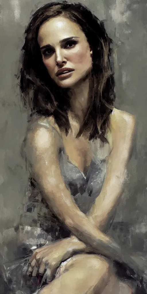 Image similar to A painting of Natalie Portman, by Jeremy Mann