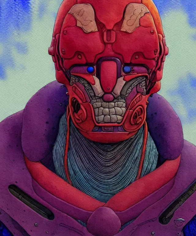 Image similar to a watercolor painting character portrait of a machine mutant in the style of jean giraud in the style of moebius trending on artstation deviantart pinterest detailed realistic hd 8 k high resolution