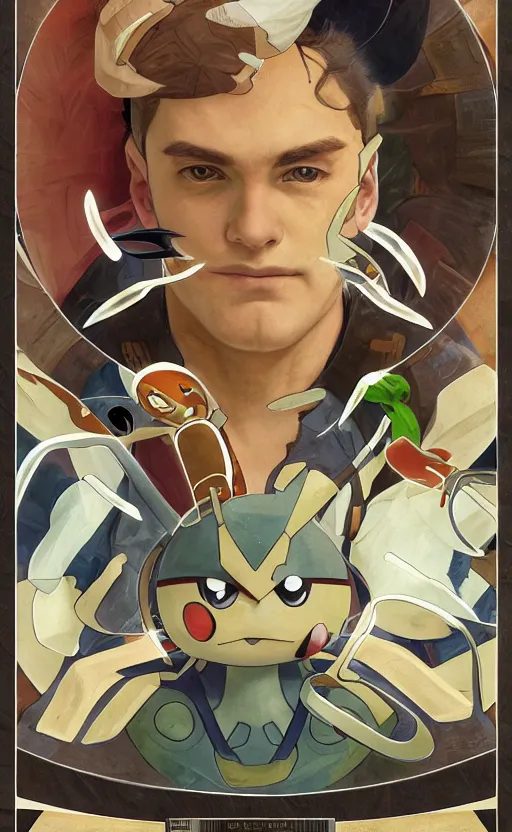 Portrait Of Trainer And His Pokemon, Battling In 