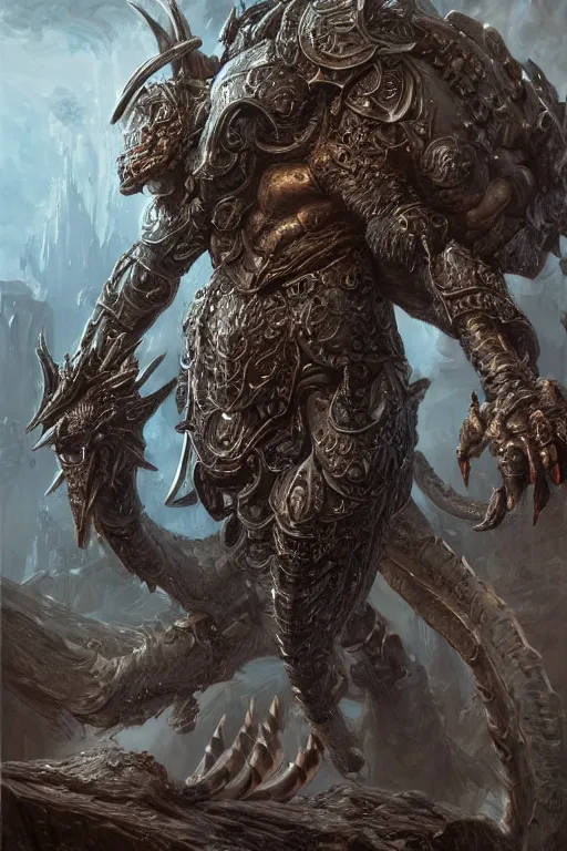 Image similar to ultra realist and ultra intricate detailed soft painting of a miniature muscled minotaur wearing gothic ornamented armor pieces and claymore and fighting in the jaw of a gigantic wyrm dragon, symmetry features, huge teeths, sensual gloomy style, soft painting, volumetric clouds, cyberpunk background, artstation, Boris Vallejo artstyle, unreal render, depth of field