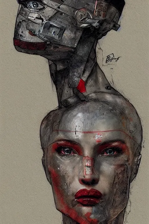 Image similar to portrait fashion model cyborg artwork by enki bilal