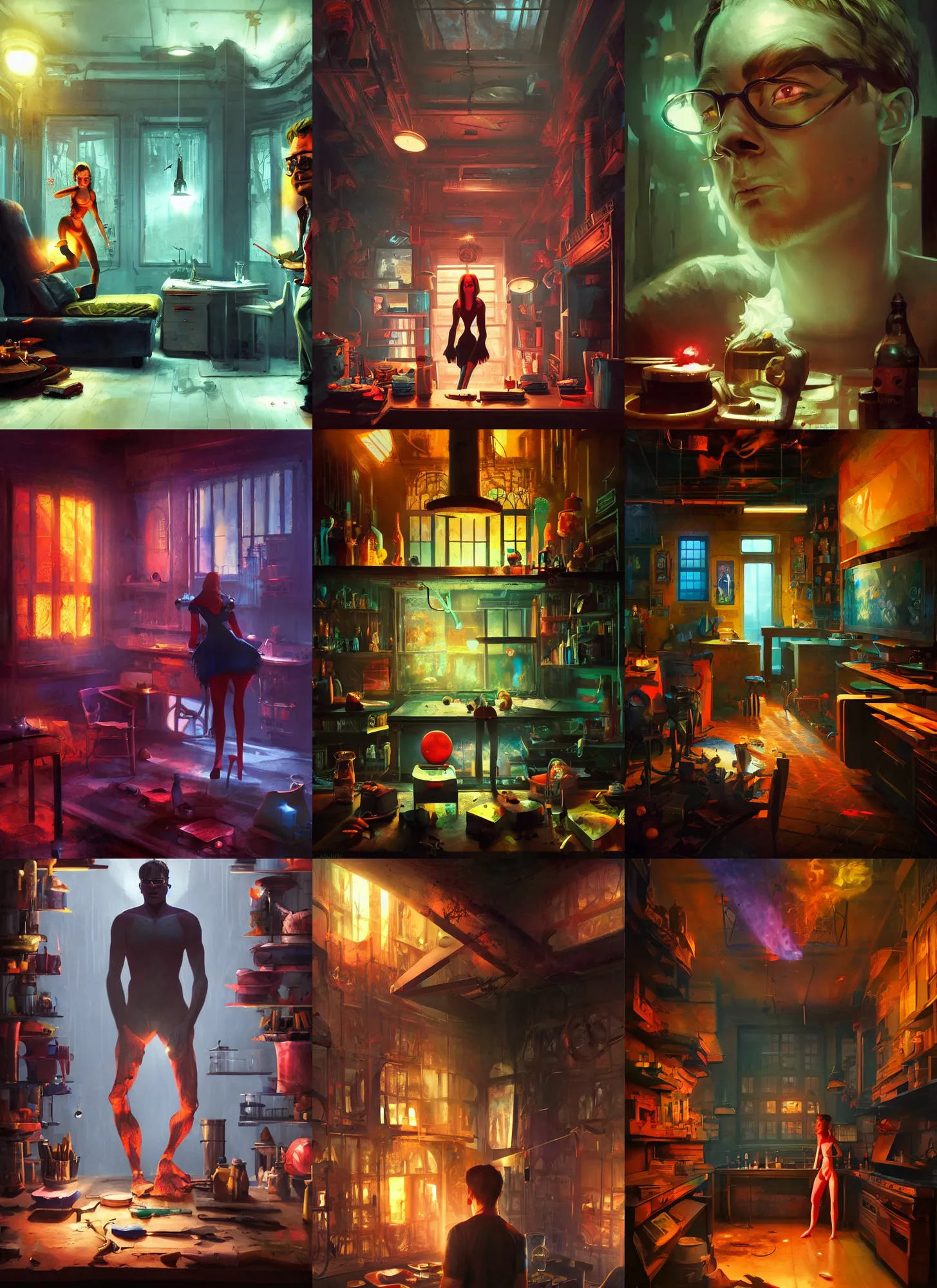 Prompt: Dexter's Laboratory, vivid colors, dark shadows, contrast, concept art, sharp focus, digital art, Hyper-realistic, 4K, Unreal Engine, Highly Detailed, Dramatic Lighting, Beautiful, by Brom, bastien lecouffe-deharme