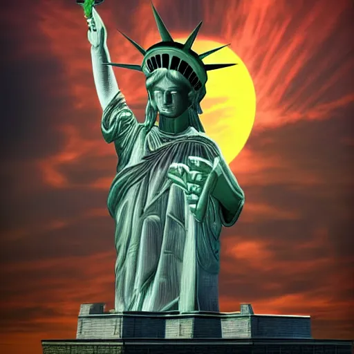 Image similar to photomanipulation of statue of liberty sitting down with legs crossed, humor, ultrarealism, detailed, trending on artstation