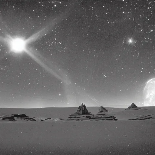 Image similar to a black and white star wars scene by anselm adams