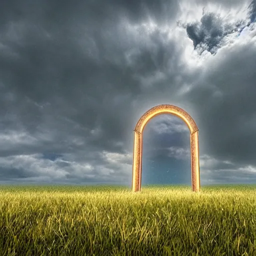 Prompt: a portal to another world, opened in the middle of the field