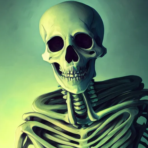 Image similar to portrait of a skeleton lich, green smoke leaving his empty eyes, mattepainting concept blizzard pixar maya engine on stylized background splash comics global illumination lighting artstation lois van baarle, ilya kuvshinov, rossdraws