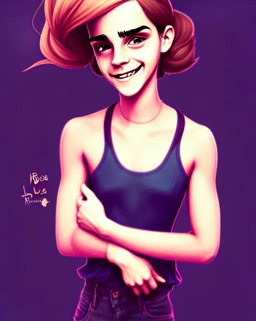 Image similar to beautiful full body Emma Watson goofy smiling illustration by lois van baarle and loish and ross tran and rossdraws and sam yang and samdoesarts and artgerm, digital art, highly detailed, intricate, sharp focus, Trending on Artstation HQ, deviantart