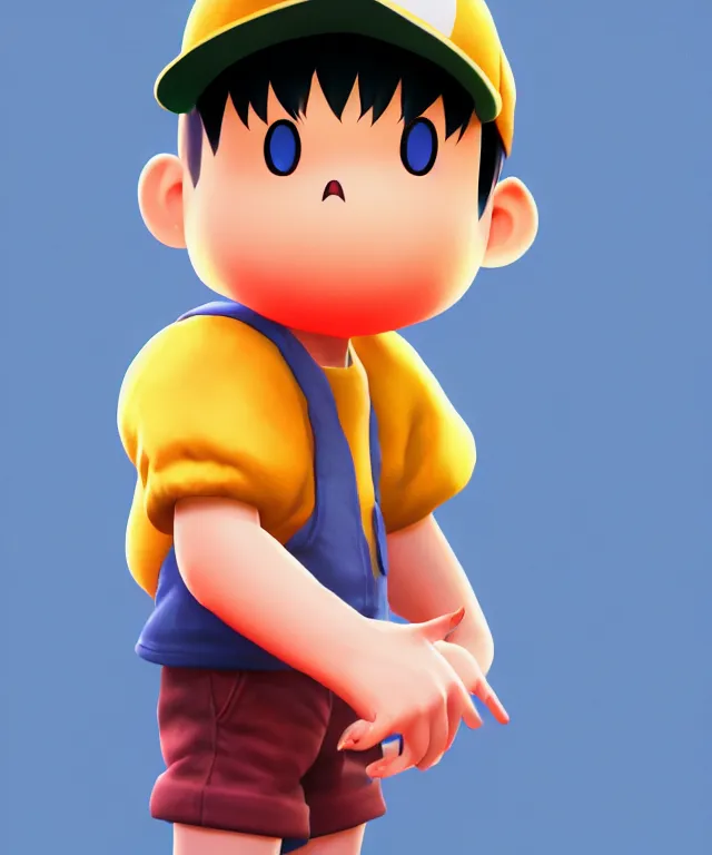 Image similar to ness from earthbound, crisp 8 k line art, digital painting, artstation, unreal engine, octane render, emissive lighting, concept art, matte, sharp focus, hyper realistic lighting, illustration, art by ayami kojima