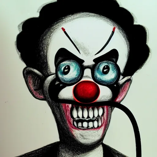 Image similar to a drawing of a clown with a stethoscope, a character portrait by david firth, trending on deviantart, neoplasticism, creepypasta, freakshow, macabre, white background