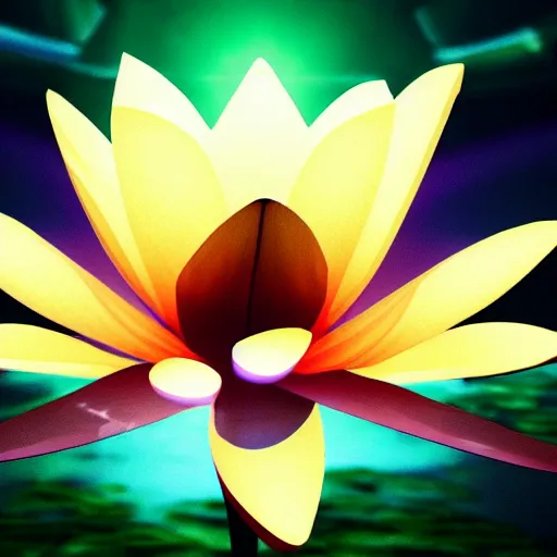 Prompt: lotus flower, cinematic lighting, magic particles, glow, lens flare, digital art