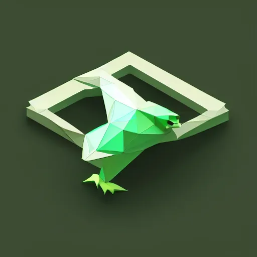 Prompt: isometric, vector, low poly, a green dove, low poly, cgsociety, black background, volumetric lighting, digital art