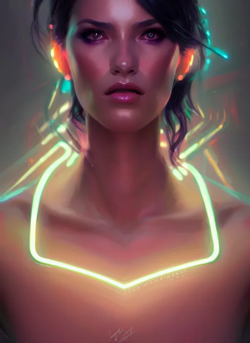 Image similar to portrait of female humanoid, intricate, elegant, cyberneon lights, highly detailed, digital painting, artstation, glamor pose, concept art, smooth, sharp focus, art by artgerm and greg rutkowski