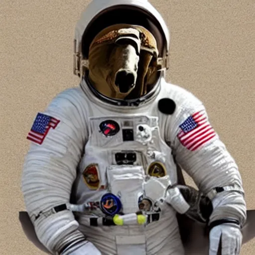 Image similar to astronaut wearing horse head mask