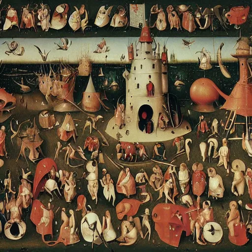 Prompt: where's waldo in style of hieronymus bosch