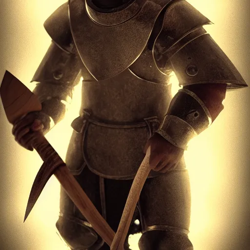 Prompt: knight holding an axe, photorealistic, warm lighting, epic