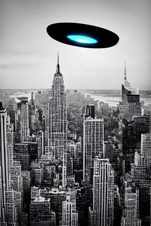 Prompt: giant UFO in the sky of New York, a photo taken on iPhone, photo taken from the ground, social media