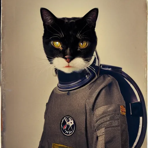 Image similar to a portrait of a cat behind the space suit helmet