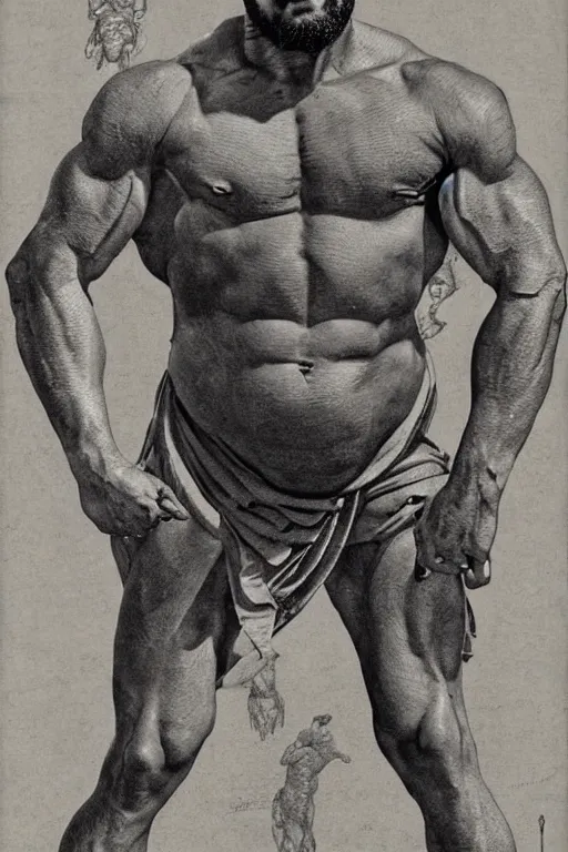 Prompt: matteo salvini wearing bronze age clothing, bodybuilder, anatomical, symmetrical, zoom out, high quality, high definition, 8 k, photograph photorealistic by frank frazetta