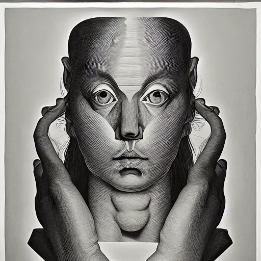 Image similar to lithography on paper secret conceptual figurative post - morden monumental dynamic portrait drawn by escher and hogarth, inspired by magritte, illusion surreal art, highly conceptual figurative art, intricate detailed illustration, controversial poster art, polish poster art, geometrical drawings, no blur