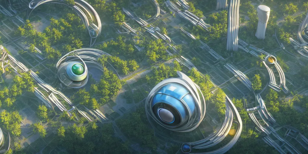 Image similar to a utopian solarpunk city, meadows and rivers, futuristic architecture, hyperrealism, octopath traveler, octane render, misty, highly rendered, global illumination, radiant light, golden hour, cinematic, by vincent callebaut and zaha hadid and zack snyder, 8 k