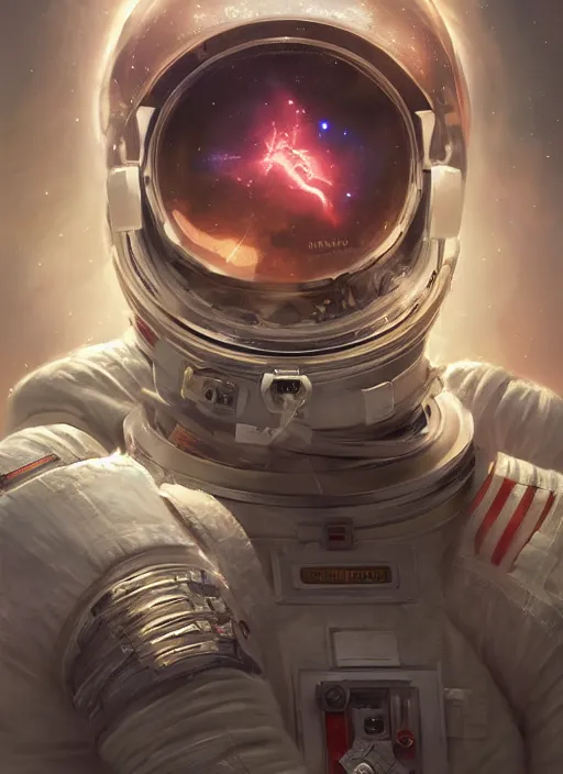 Image similar to portrait of an astronaut in a space suit holding a magical box, d & d, heartstone, digital painting, volumetric light, intricate, sharp, focus, bloom, illustration, highly detailed, concept art, matte, ruan jia, randy vargas, greg rutkowski