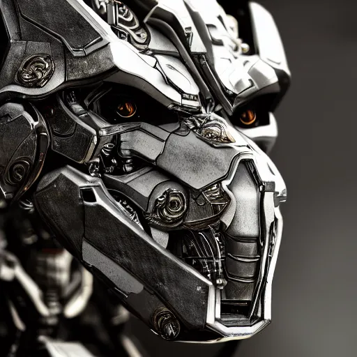 Prompt: Ultra-detailed cinematic render of a macro mecha cyborg face, cyborg eyes, metalic reflection, intricate details, full body, unreal engine, dragon armor, intricate, octane render, high quality, ornate gems, 8k, by takeshi yoshida, volumetric lighting, person centered composition, trending on art station