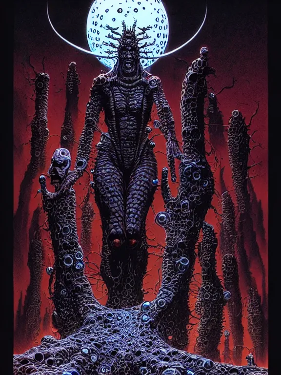 Prompt: the suffering human being is all covered in little tripophobic holes walking toward the observer. extremely high details, trending no artstation, masterpiece, art by anthony brault, michael whelan, philippe druillet