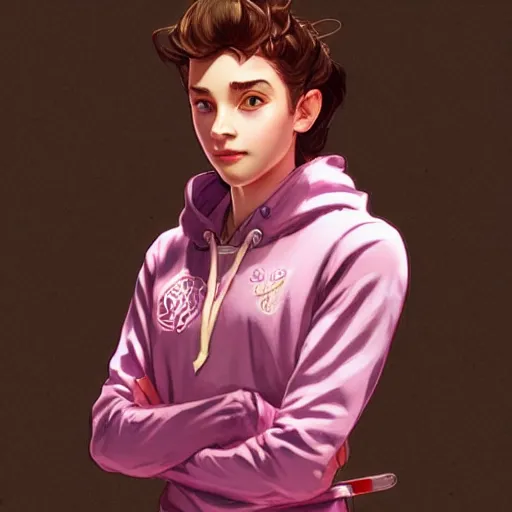 Prompt: a preppy magic student in a pink hoodie, d & d, fantasy, intricate, cinematic lighting, highly detailed, digital painting, artstation, concept art, smooth, sharp focus, illustration, art by artgerm and greg rutkowski and alphonse mucha