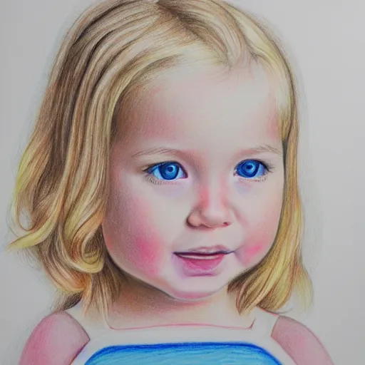 Image similar to 3 year old blonde girl with iphone, colored pencil on white background by eloise wilkin