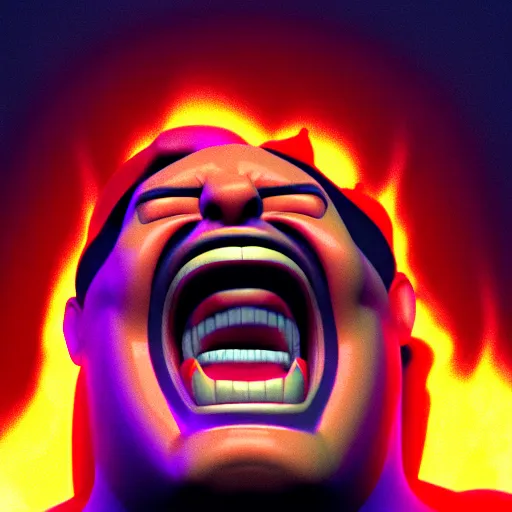 Image similar to portrait of john candy screaming in pain, metaverse on fire, octane render, trending on artstation