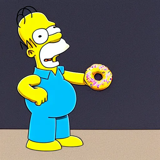 Prompt: Homer Simpson trying to steal a donut, XF IQ4, f/1.4, ISO 200, 1/160s, 8K, Sense of Depth, color and contrast corrected, Nvidia AI, Dolby Vision, in-frame