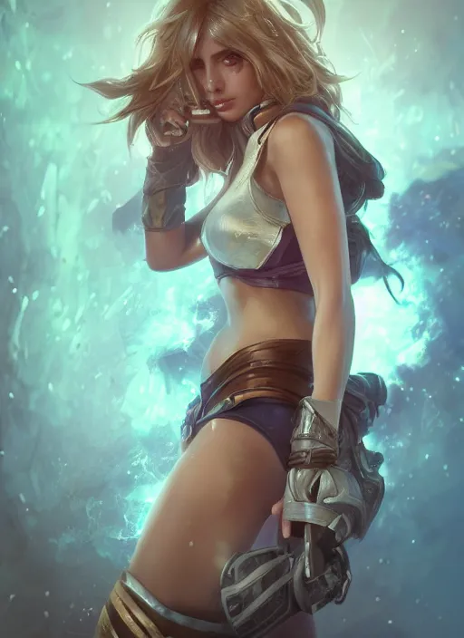Image similar to ana de armas, from league of legends, hyper detailed, digital art, trending in artstation, cinematic lighting, studio quality, smooth render, fluorescent skin, unreal engine 5 rendered, octane rendered, art style by klimt and nixeu and ian sprigger and wlop and krenz cushart