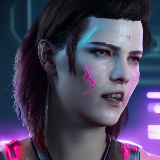 Prompt: female V from Cyberpunk 2077 wearing spiked collar, 4K