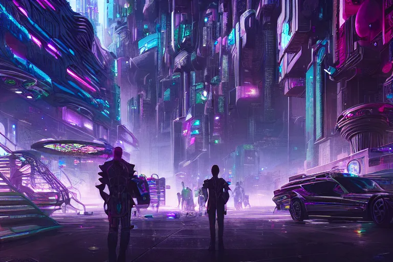 Prompt: a populated psychedelic cyberpunk city with astral beings flying through it at the edge of existence where intensely creative astral beings live, in the style of wlop, illustration, epic, fantasy, hyper detailed, smooth, unreal engine, sharp focus, ray tracing