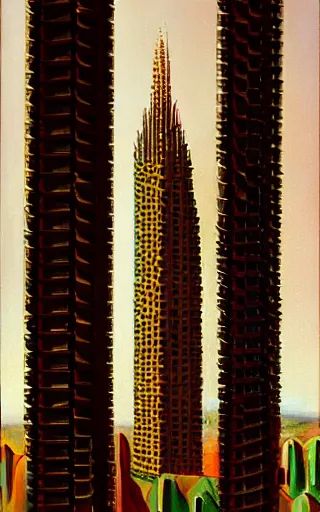 Prompt: A painting of a skyscraper by Antoni Gaudí