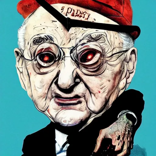 Image similar to George Soros by Ralph Steadman, illustration, body horror, biopunk