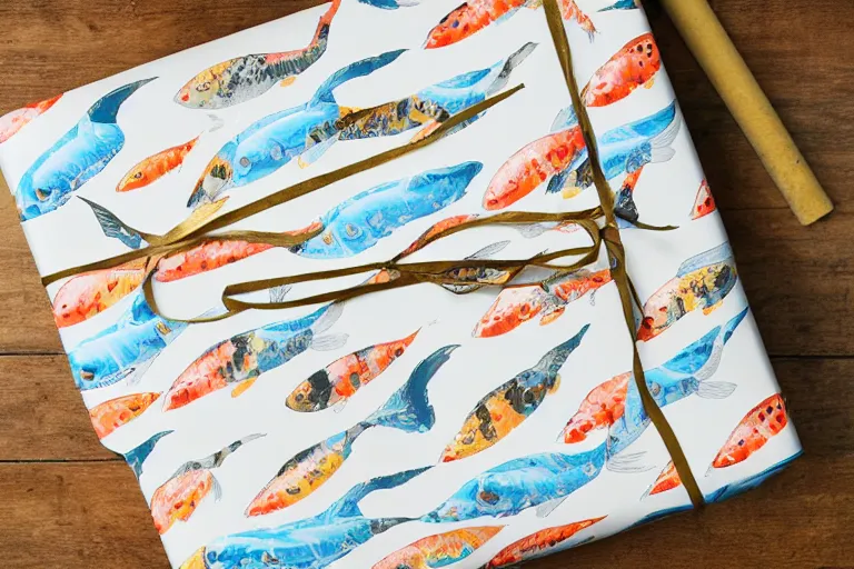 Image similar to a wrapping paper patter with koi fish print, illustration