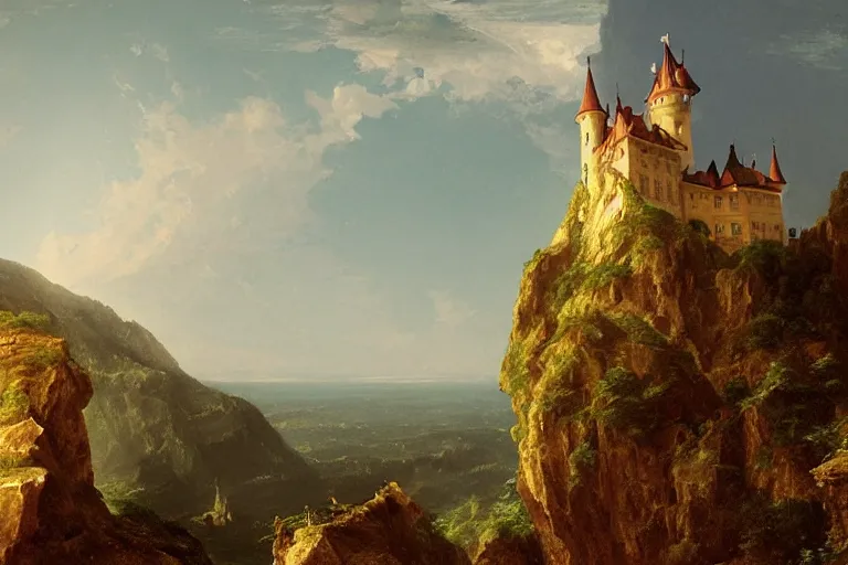 Image similar to a german castle on the cliff, by thomas cole, trending on artstation