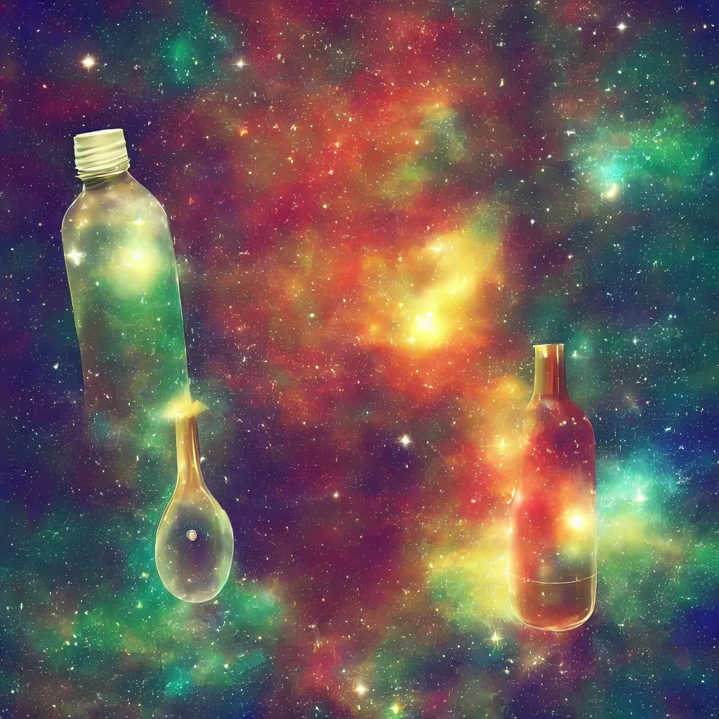 Image similar to the universe contained within a bottle, digital art