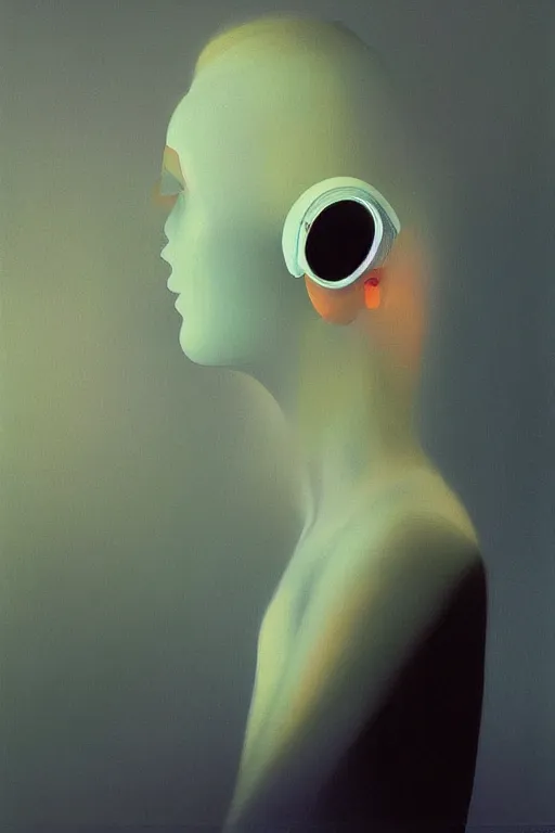 Image similar to woman wearing oculus and digital glitch head edward hopper and james gilleard, zdzislaw beksisnski, higly detailed