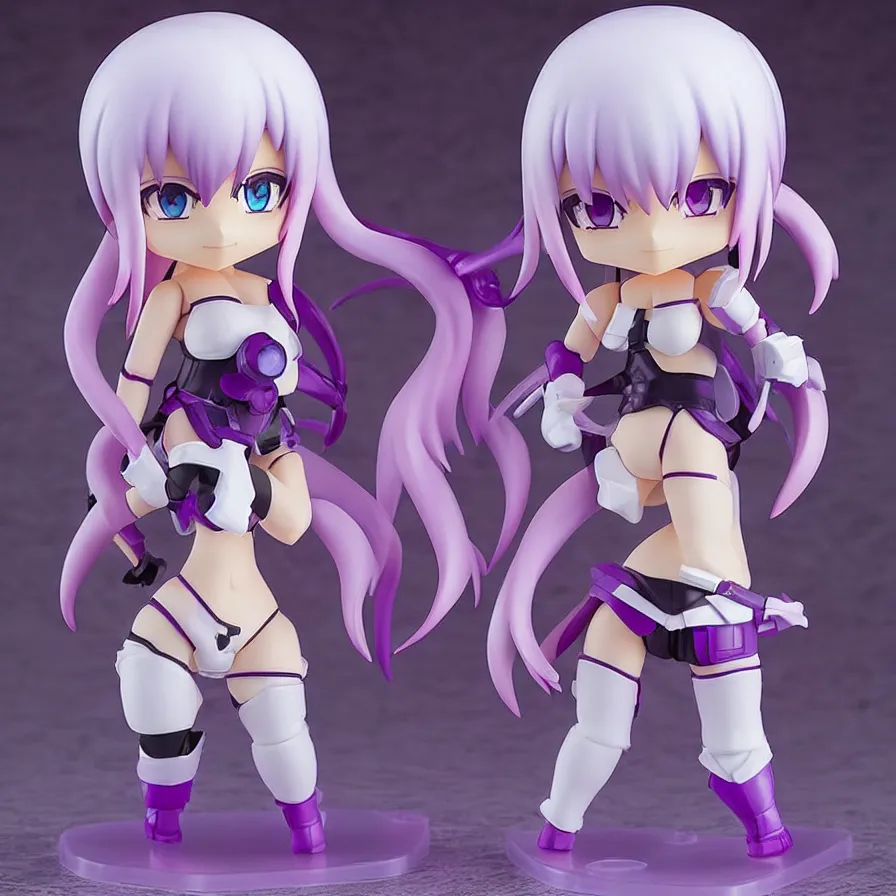 Image similar to neon white video game, neon violet, an anime nendoroid of neon violet, figurine, detailed product photo