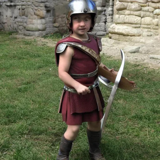 Prompt: small girl as a Roman legionnaire