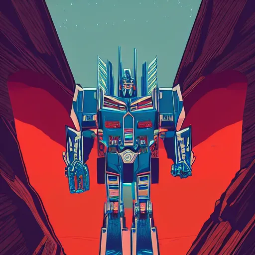 Image similar to optimus prime standing in the desert by kilian eng