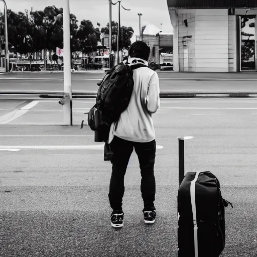 Image similar to A bogan crying because they missed the bus, Canon EOS R3, f/1.4, ISO 200, 1/160s, 8K, RAW, unedited, symmetrical balance, in-frame