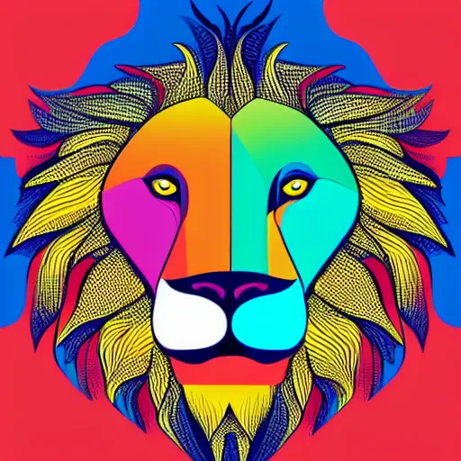 Image similar to a happy lion, whole body, Anthropomorphic, highly detailed, colorful, illustration, smooth and clean vector curves, no jagged lines, vector art, smooth