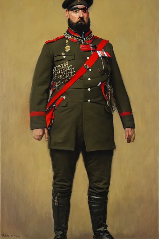 Image similar to full body portrait of the dictator of the toronto raptors, 1 8 8 9, in full military garb, oil on canvas by william sidney mount, trending on artstation