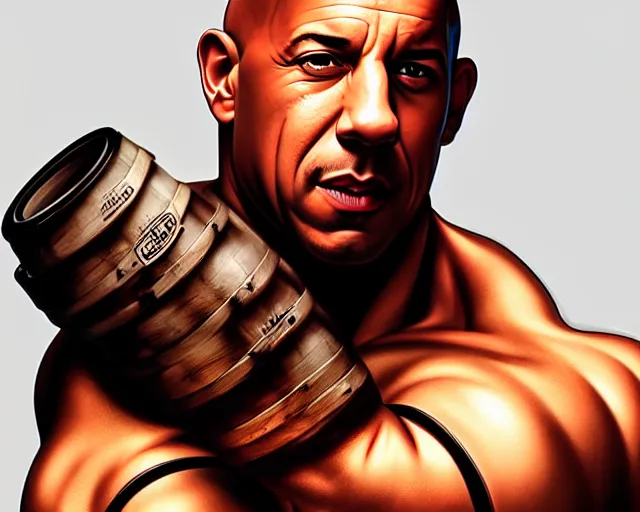 Image similar to a barrel of vin diesel. art by artgerm. highly detailed 8 k. intricate. lifelike. soft light. nikon d 8 5 0.