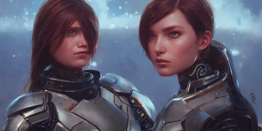 Image similar to an ultradetailed beautiful portrait panting of an attractive woman wearing scifi armour, oil painting, fantasy art, by ilya kuvshinov, greg rutkowski and makoto shinka