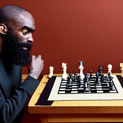 Prompt: MC Ride from Death Grips playing Chess