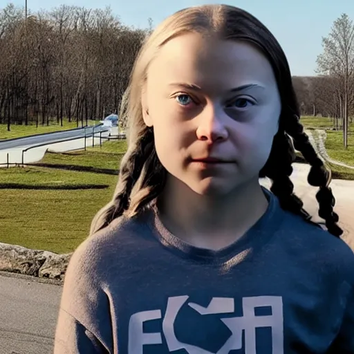 Prompt: epic photo of greta thunberg as super girl realistic backlit background oil refinery explosions and black smoke